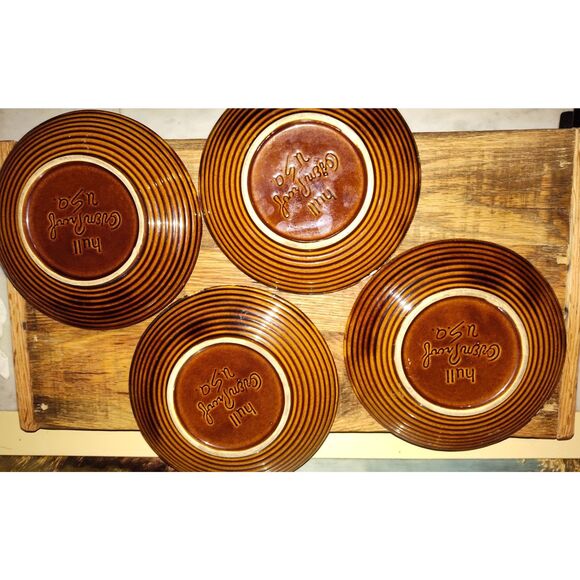 Vintage Hull Oven Proff USA Brown Drip Salad Plates - Set of 4 Great Condition! - Picture 9 of 10